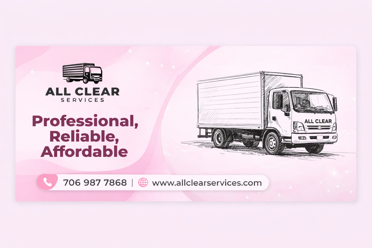 Moving truck advertisement for All Clear Services, professional and reliable